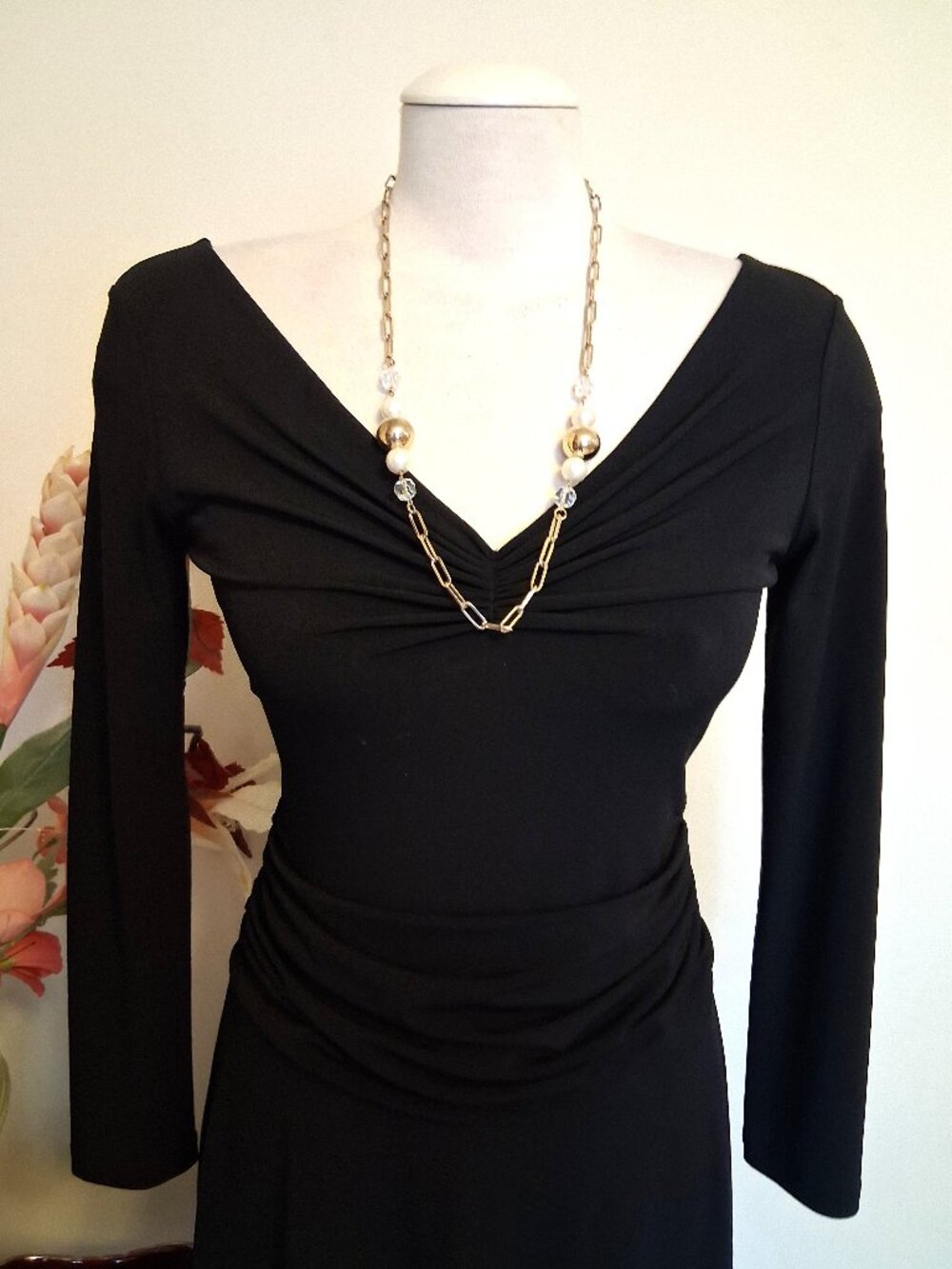Vintage Multi Color Beads Handmade Long Gold-Plated Link Necklace VTG Jewelry
